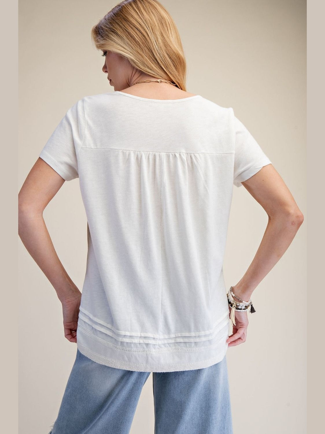 Top Pullover Knit White Lace Trim Short Sleeve&nbsp; Women's&nbsp; ET19023