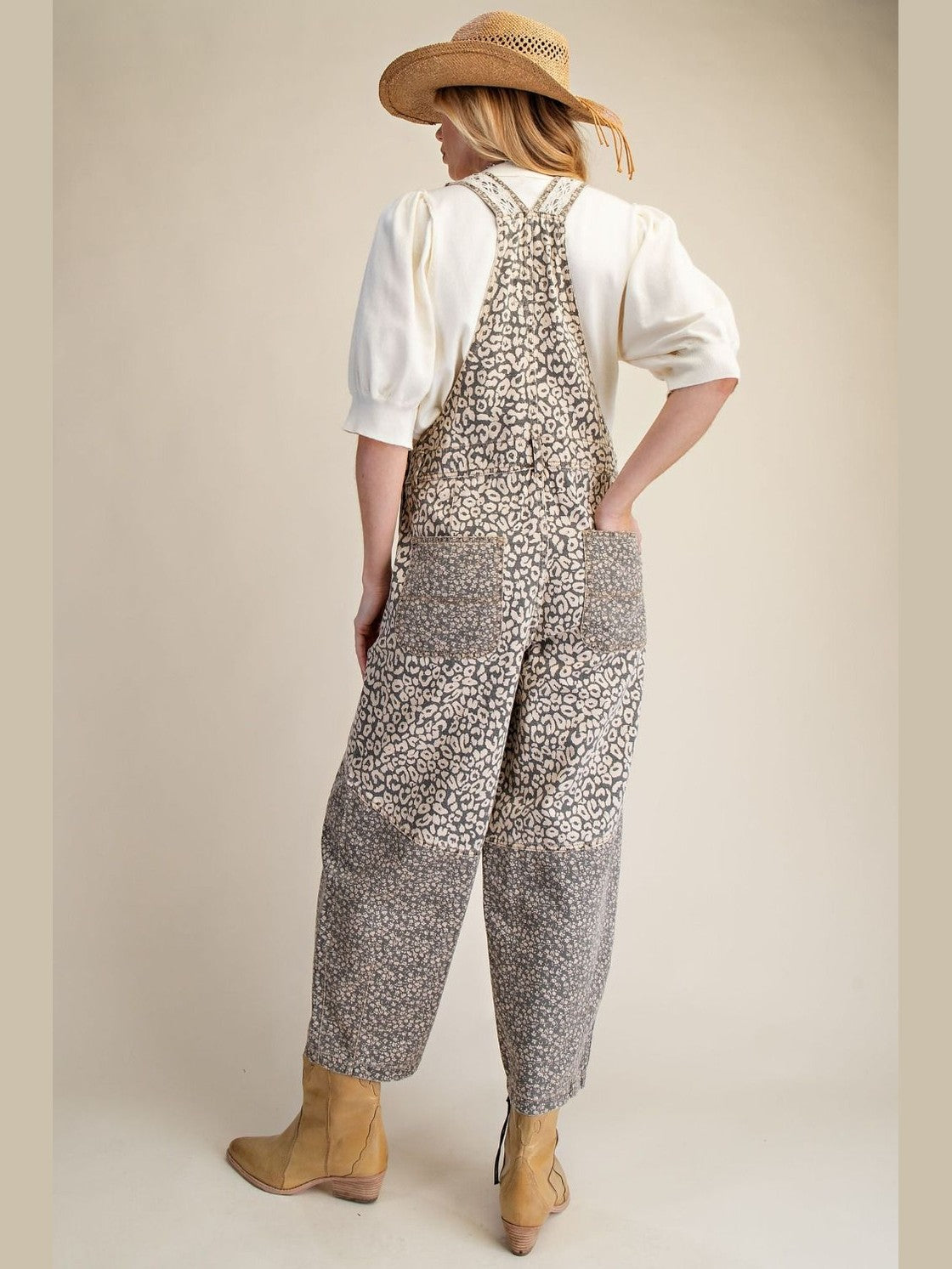 Easel-Overalls Leapard Print Washed Twill Women's Eb58049