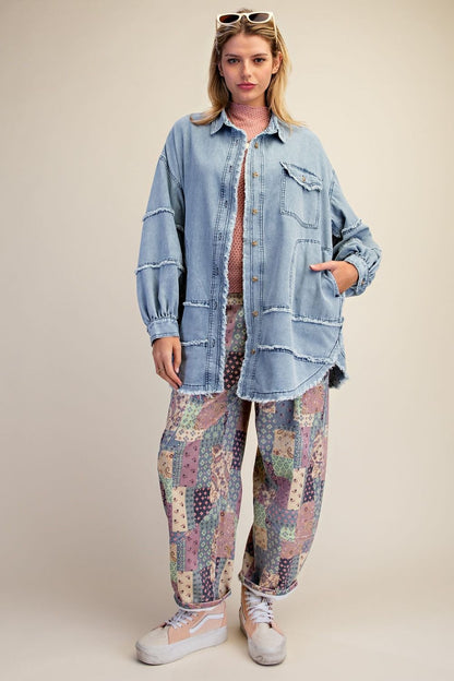 Pants Teal Patchwork Twill Barrel Women's&nbsp; EB58363T
