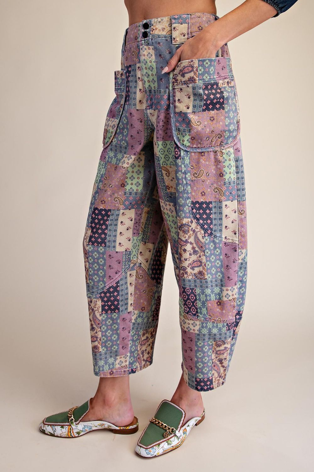 Pants Teal Patchwork Twill Barrel Women's&nbsp; EB58363T