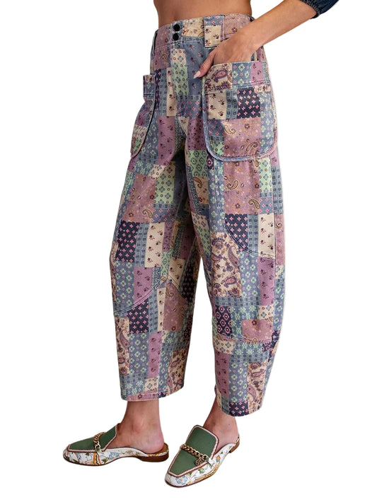 Pants Teal Patchwork Twill Barrel Women's&nbsp; EB58363T