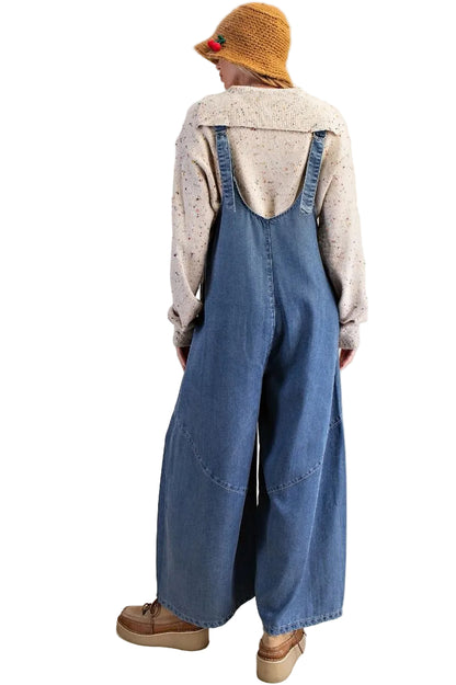&nbsp;Easel-Overalls Washed Denim Chambray /floral Trim Women's&nbsp; EB90167