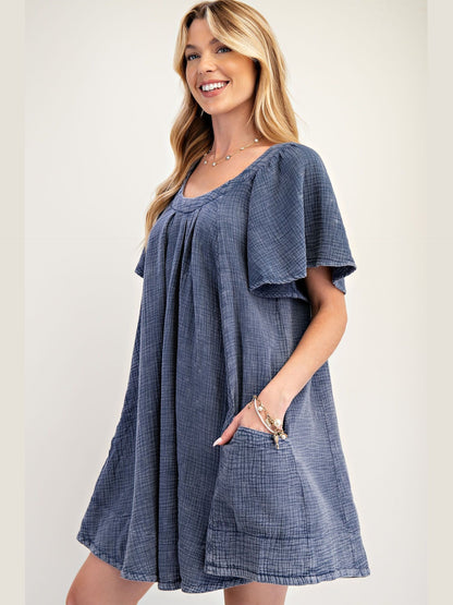 Dress Pullover Denim&nbsp; Cotton Gauze Women's&nbsp; ED25093