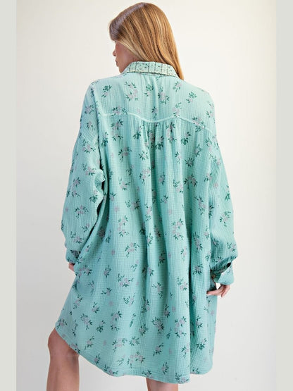 Easel-Dress Atlantis Green Oversized Gauze Shirt Dress Women's&nbsp; ED27959

100% Cotton