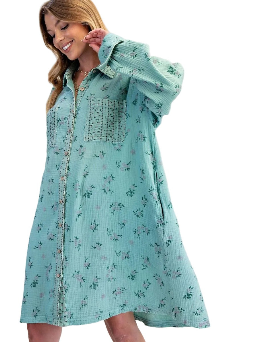 Easel-Dress Atlantis Green Oversized Gauze Shirt Dress Women's&nbsp; ED27959

100% Cotton