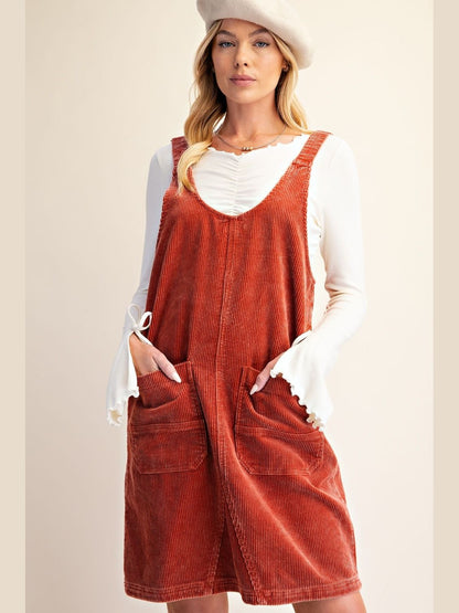 Easel-Overall Dress Corduroy Boho Red Women's ED30165BR