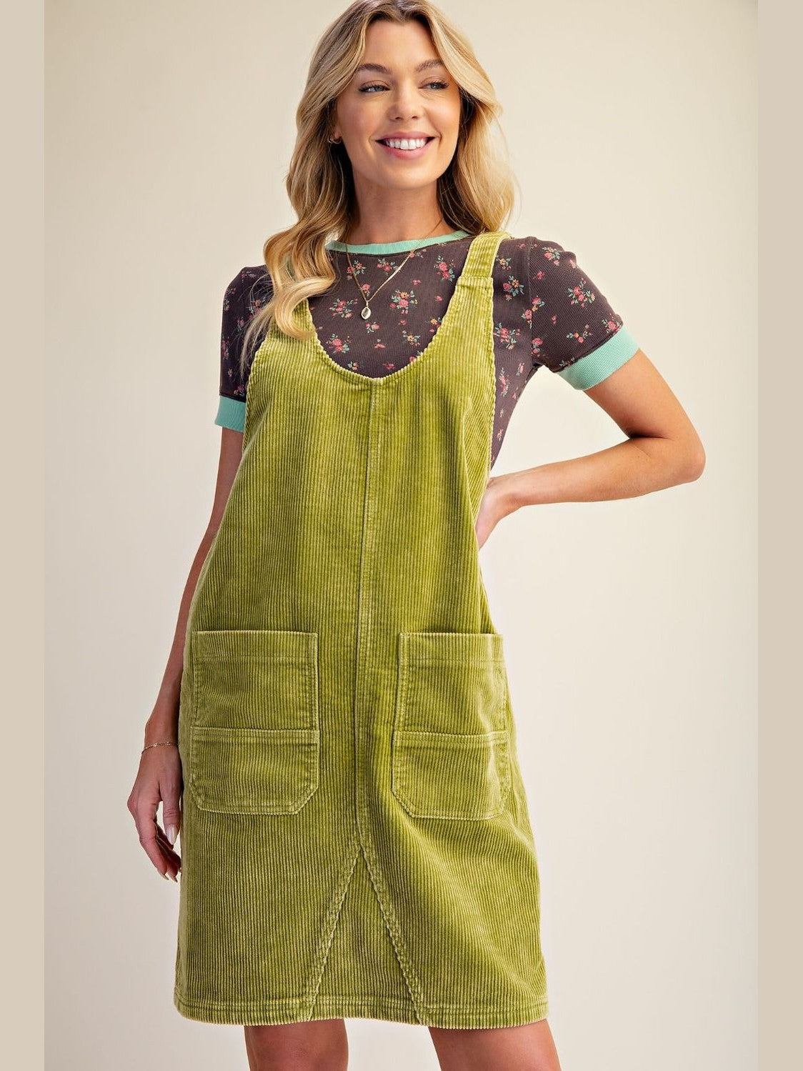 Overall Dress Corduroy Faded Olive Women's ED30165FD