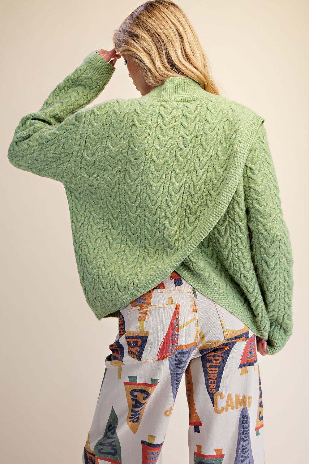 Sweater Pullover&nbsp; Matcha Green Back Knit Long Sleeve&nbsp; Women's&nbsp; ET19074GM