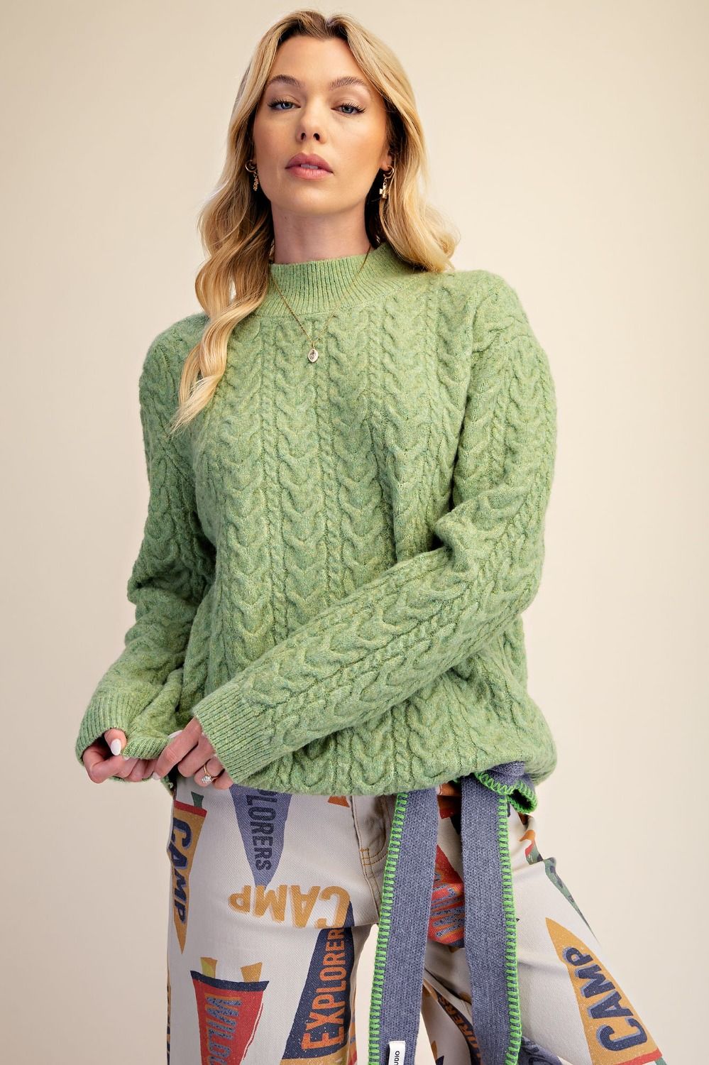 Sweater Pullover&nbsp; Matcha Green Back Knit Long Sleeve&nbsp; Women's&nbsp; ET19074GM