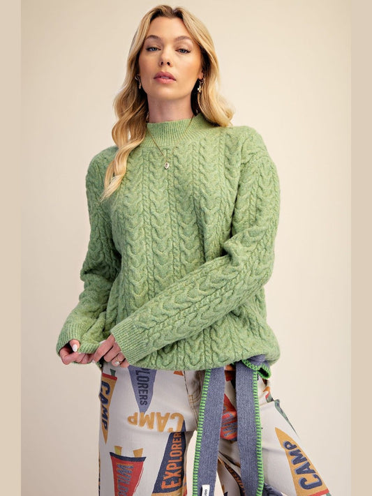 Sweater Pullover&nbsp; Matcha Green Back Knit Long Sleeve&nbsp; Women's&nbsp; ET19074GM