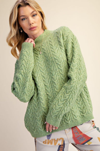 Sweater Pullover&nbsp; Matcha Green Back Knit Long Sleeve&nbsp; Women's&nbsp; ET19074GM