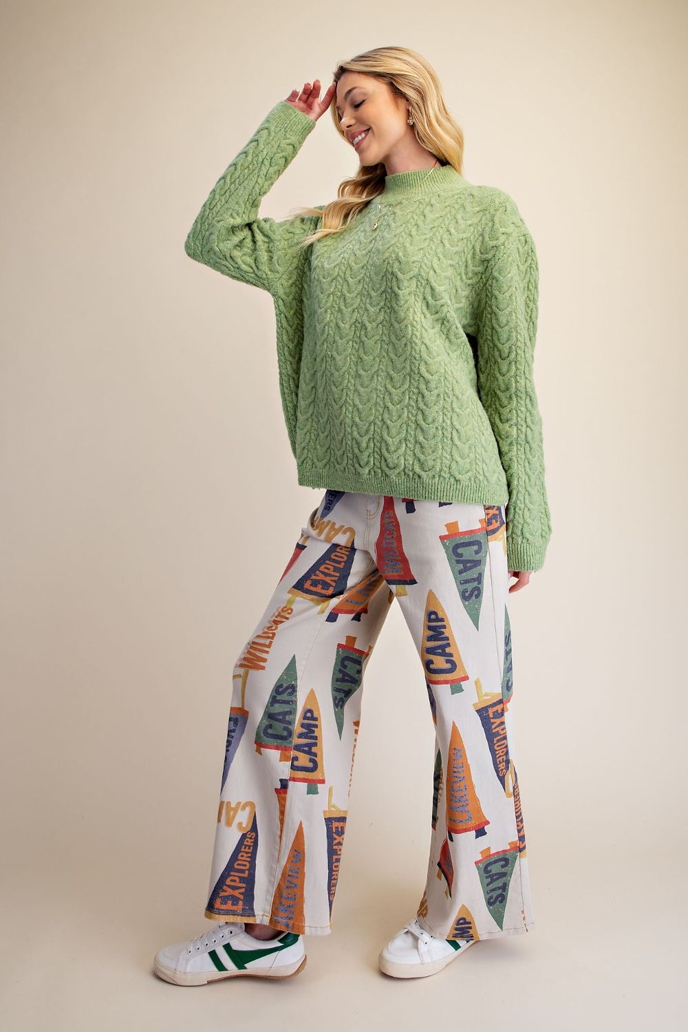 Sweater Pullover&nbsp; Matcha Green Back Knit Long Sleeve&nbsp; Women's&nbsp; ET19074GM