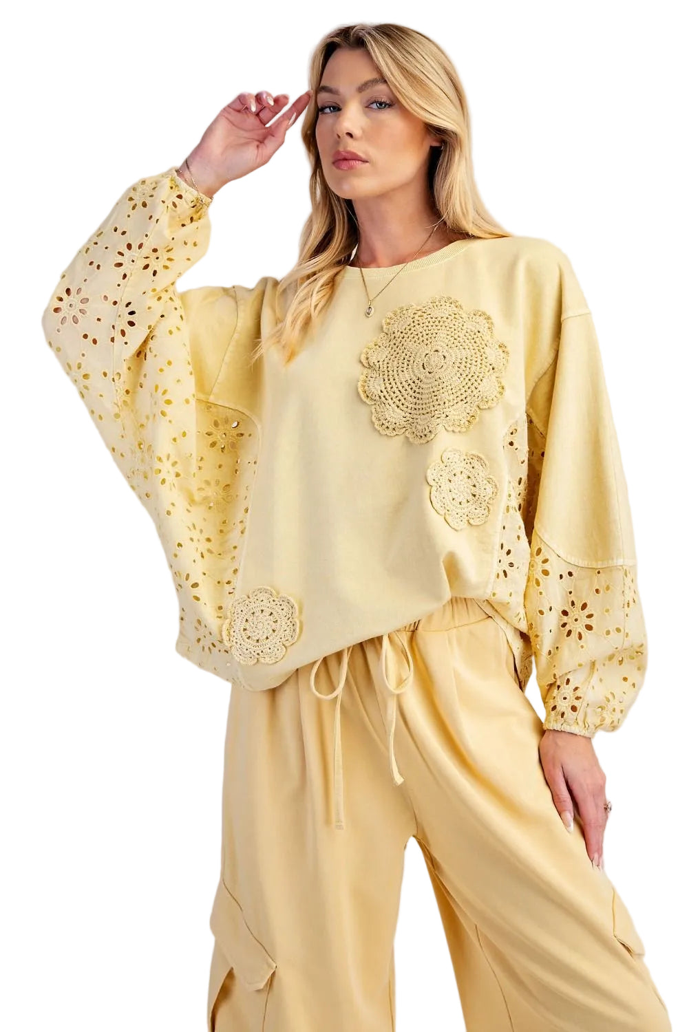 Top Pullover Butter Yellow Long Bubble Sleeve&nbsp; Women's&nbsp; ET19100