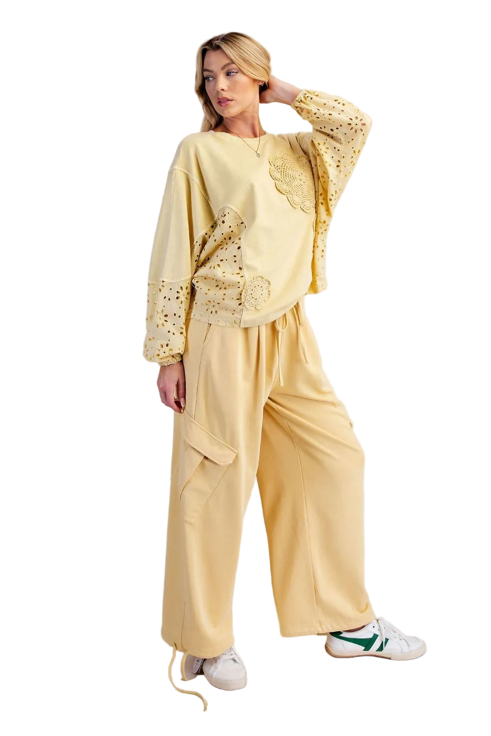 Top Pullover Butter Yellow Long Bubble Sleeve&nbsp; Women's&nbsp; ET19100
