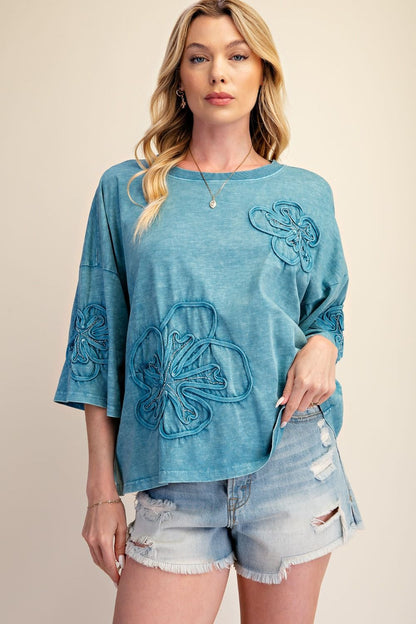 Top Pullover Faded Teal 3/4 Sleeve&nbsp; Women's&nbsp; ET19103