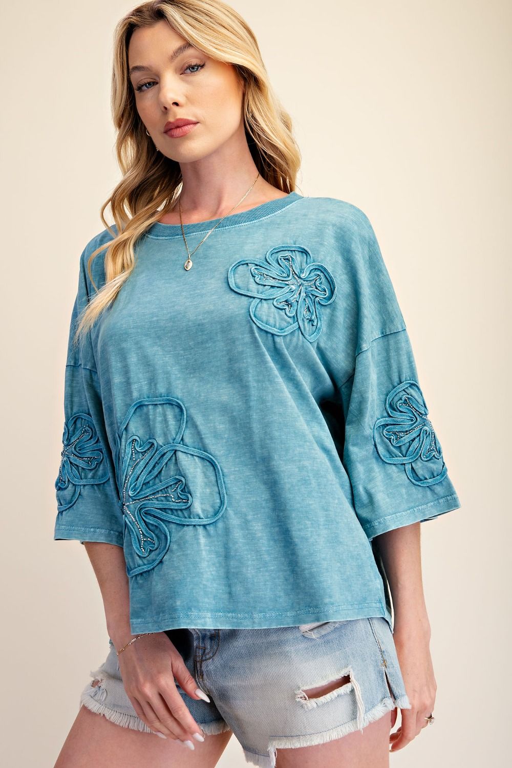 Top Pullover Faded Teal 3/4 Sleeve&nbsp; Women's&nbsp; ET19103