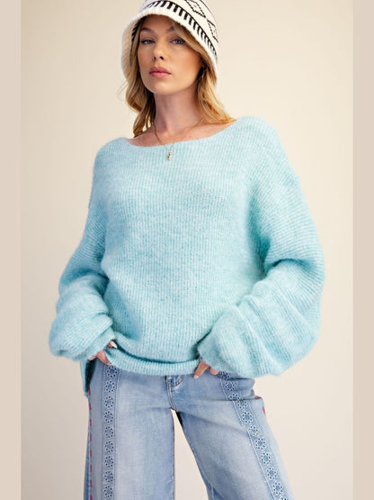 Sweater Pullover Aqua Long Bubble  Sleeve  Women's  ET19158