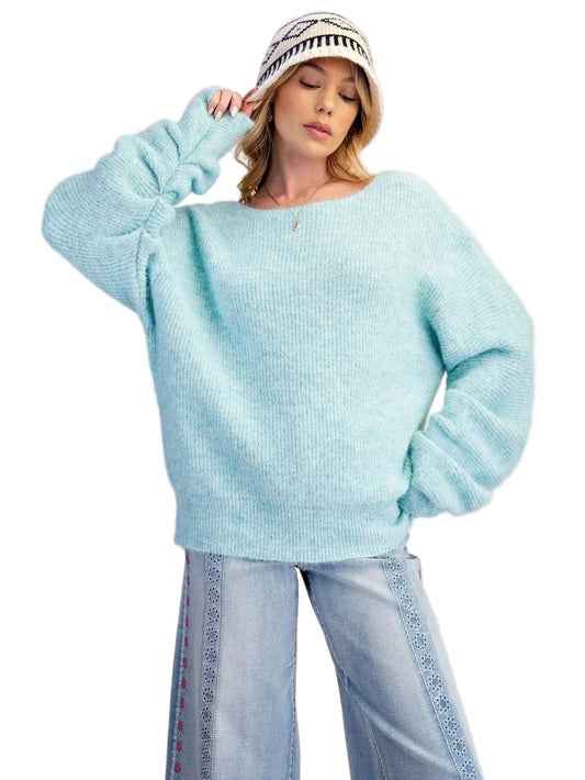 Sweater Pullover Aqua Long Bubble  Sleeve  Women's  ET19158