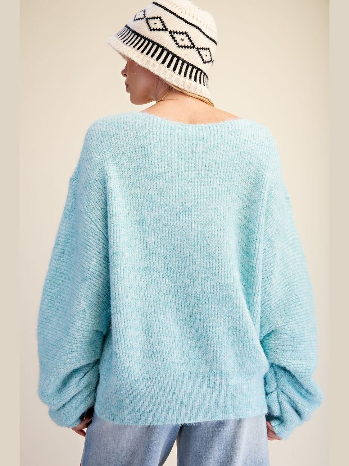 Sweater Pullover Aqua Long Bubble  Sleeve  Women's  ET19158