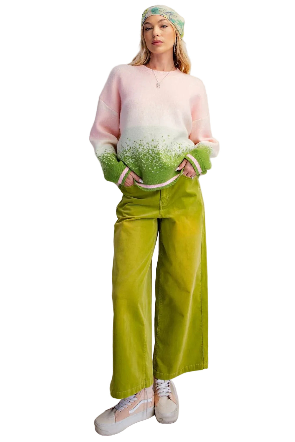 Sweater Pullover Strawberry Pink/White/Green Matcha&nbsp; Sleeve&nbsp; Women's&nbsp; ET19208