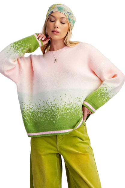 Sweater Pullover Strawberry Pink/White/Green Matcha&nbsp; Sleeve&nbsp; Women's&nbsp; ET19208