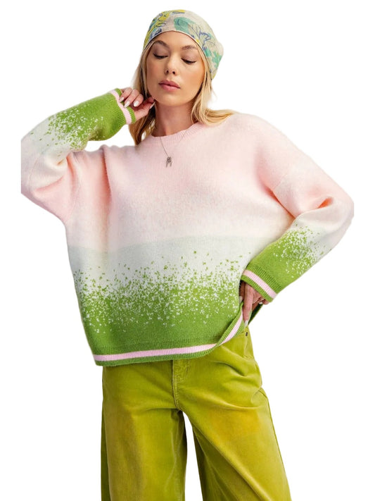 Sweater Pullover Strawberry Pink/White/Green Matcha&nbsp; Sleeve&nbsp; Women's&nbsp; ET19208
