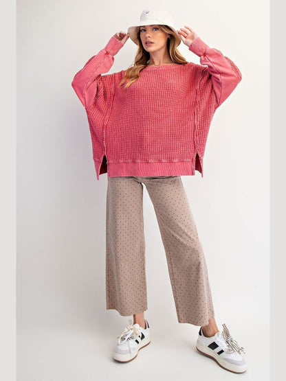 Top Pullover Mineral Washed Thermal&nbsp; Boho Red&nbsp; Women's&nbsp; ET26173
