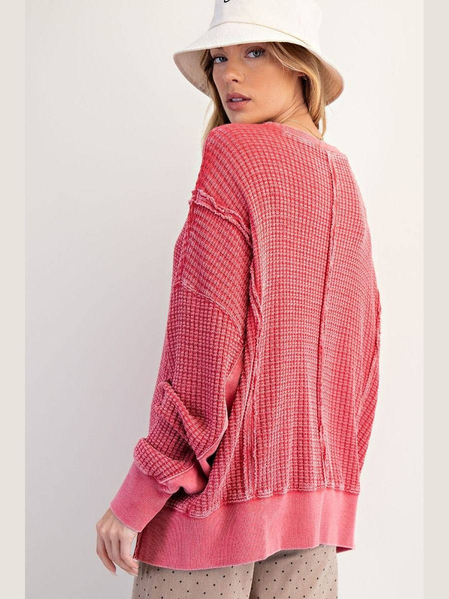 Top Pullover Mineral Washed Thermal&nbsp; Boho Red&nbsp; Women's&nbsp; ET26173