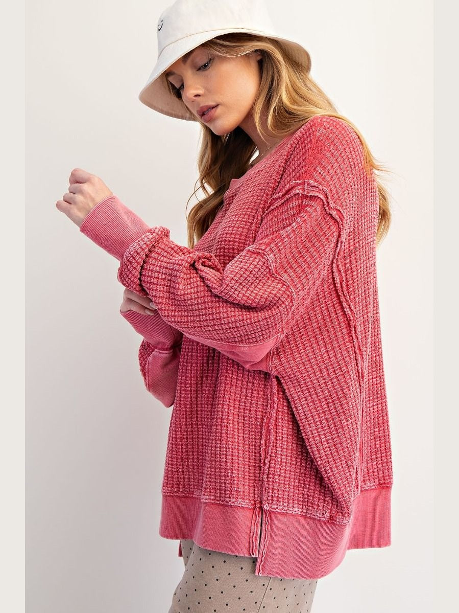 Top Pullover Mineral Washed Thermal&nbsp; Boho Red&nbsp; Women's&nbsp; ET26173