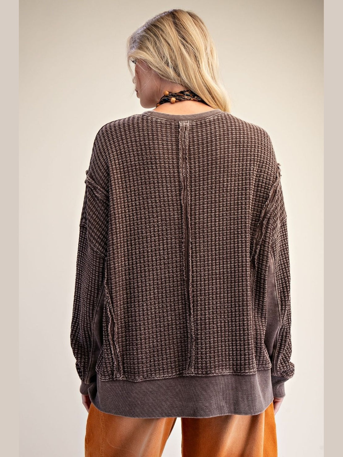 Easel-Top Pullover Mineral Washed Thermal&nbsp; Dark Brown Women's&nbsp; ET26173