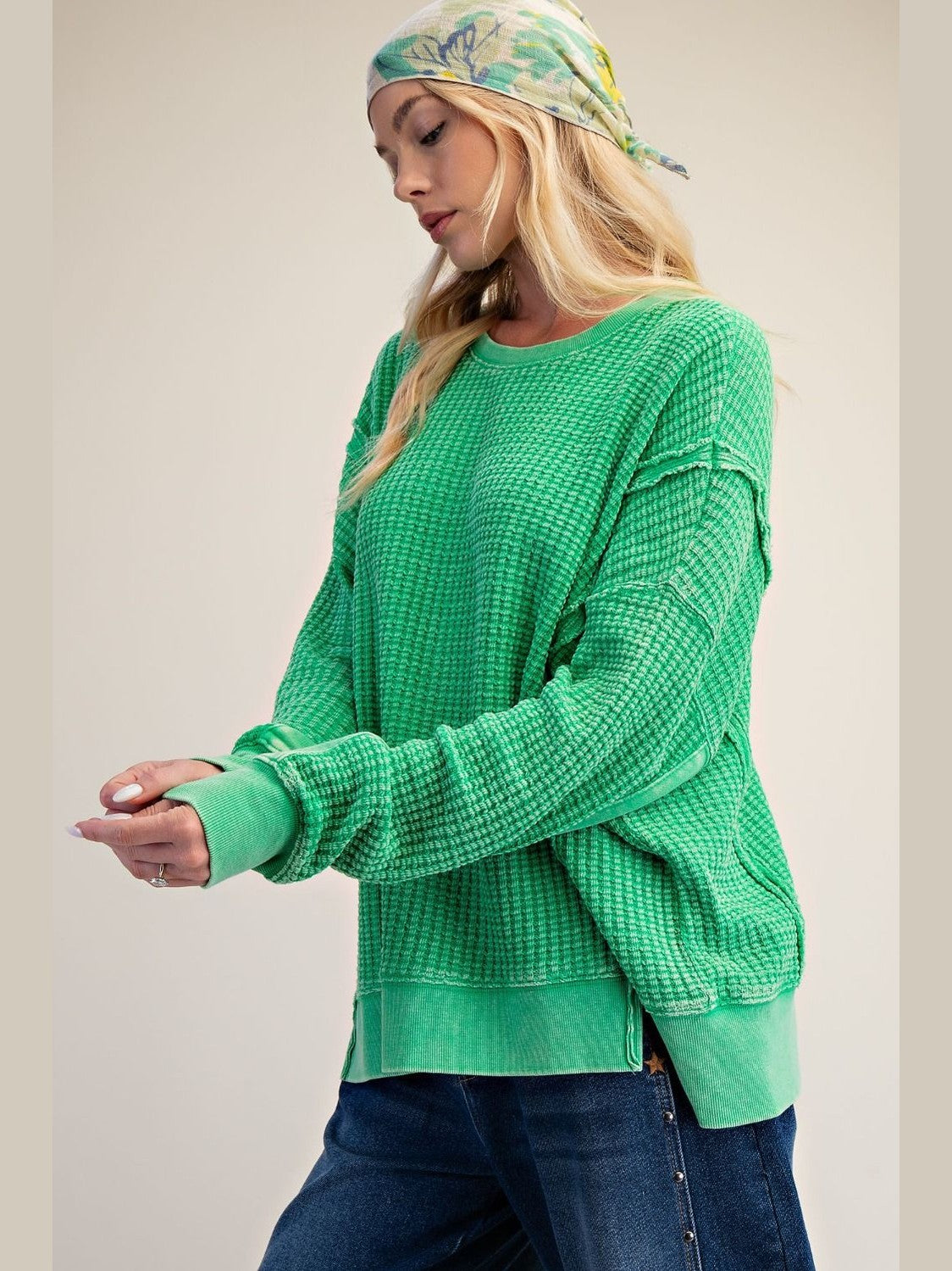 Top Pullover Mineral Washed Thermal&nbsp; Green Women's&nbsp; ET26173