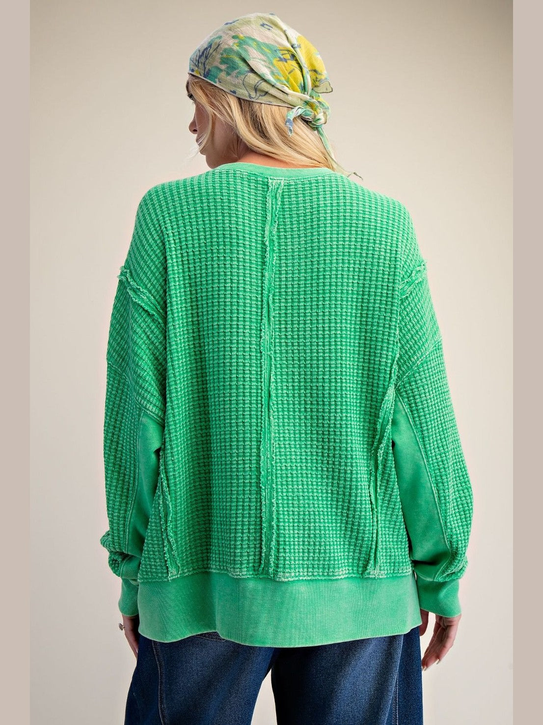 Top Pullover Mineral Washed Thermal&nbsp; Green Women's&nbsp; ET26173