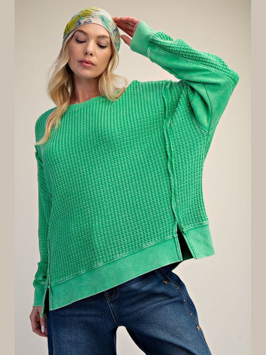 Top Pullover Mineral Washed Thermal&nbsp; Green Women's&nbsp; ET26173