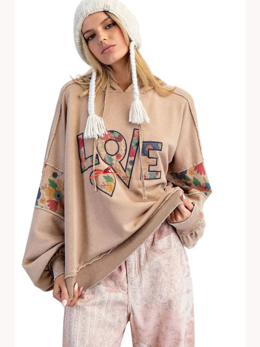 Hoodie Oatmeal Love Patch Pullover Women's&nbsp; ET27094