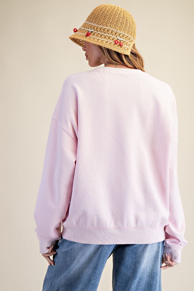 Top Pullover&nbsp; Strawberry Milk Pink Fruit Market Long Sleeve&nbsp; Women's&nbsp; ET28475