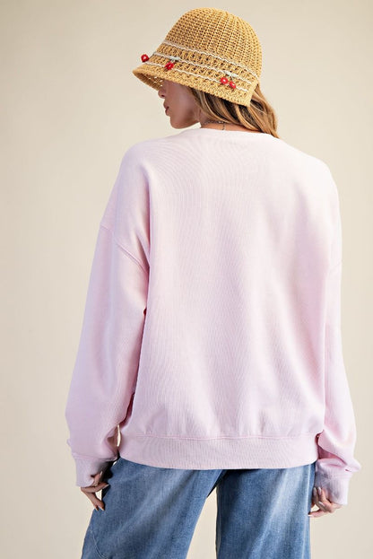 Top Pullover&nbsp; Strawberry Milk Pink Fruit Market Long Sleeve&nbsp; Women's&nbsp; ET28475