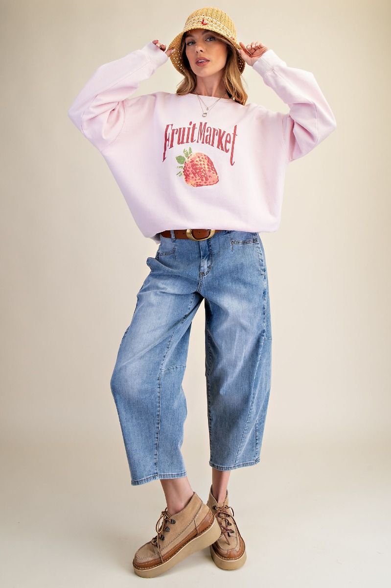 Top Pullover&nbsp; Strawberry Milk Pink Fruit Market Long Sleeve&nbsp; Women's&nbsp; ET28475