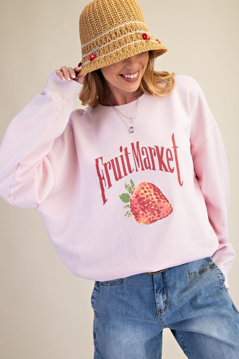 Top Pullover&nbsp; Strawberry Milk Pink Fruit Market Long Sleeve&nbsp; Women's&nbsp; ET28475