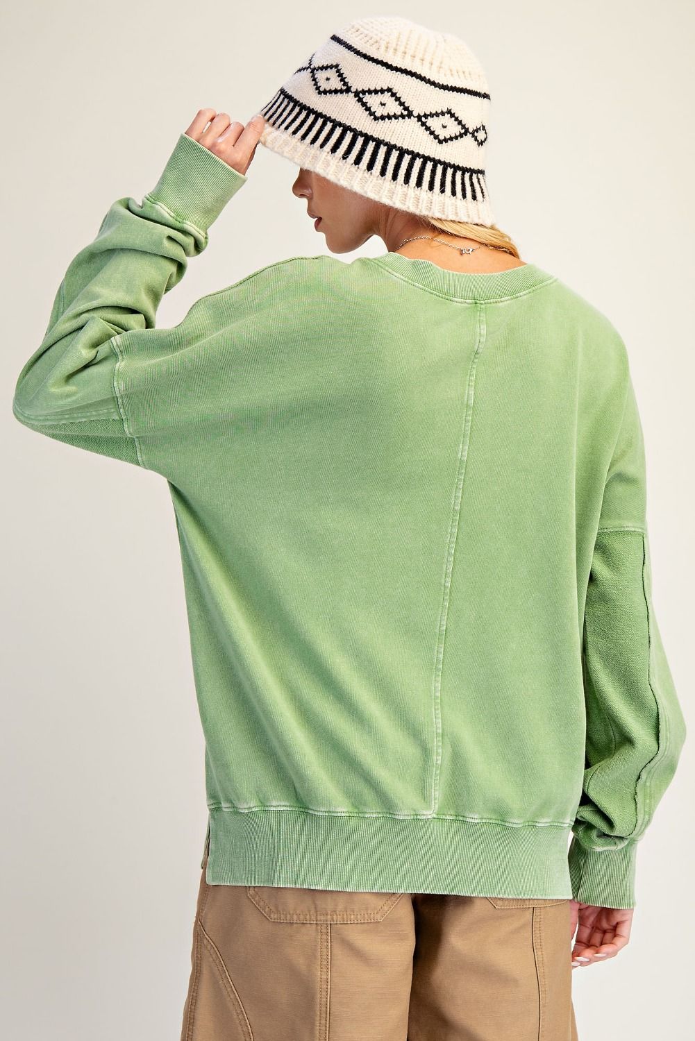 Top Pullover&nbsp; Juniper Green Puppy Washed Terry&nbsp; Long Sleeve&nbsp; Women's&nbsp; ET28593