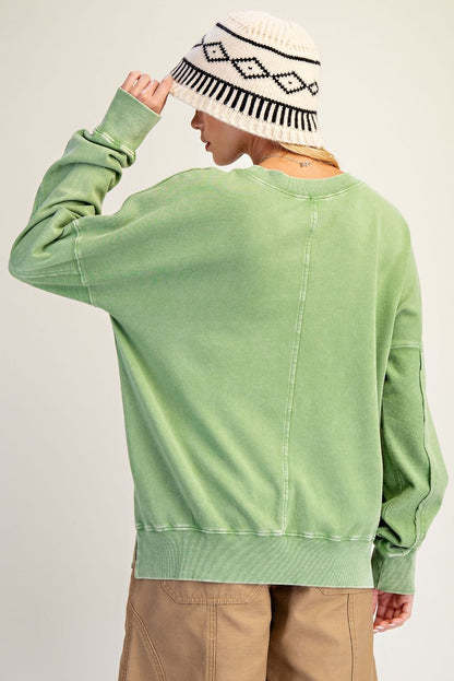 Top Pullover&nbsp; Juniper Green Puppy Washed Terry&nbsp; Long Sleeve&nbsp; Women's&nbsp; ET28593
