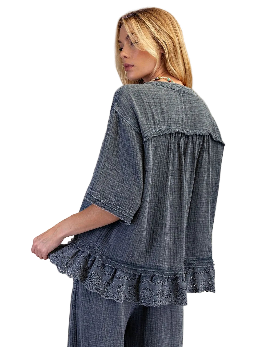 Top Smoke Cotton Gauze Short Sleeve 2 Pocket Button Front&nbsp; Women's&nbsp; ET8899