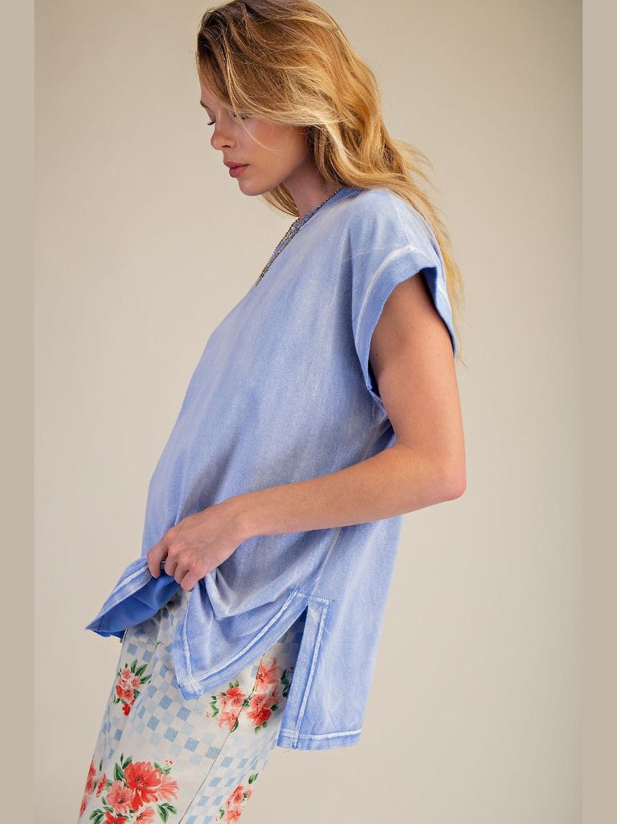 Top Pullover Peri Blue Side Slit Jersey Boxy&nbsp; Women's&nbsp; ET28945