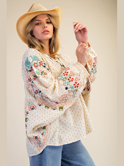 Shirt Pullover Oatmeal Embroidered&nbsp; Women's&nbsp; ET29020