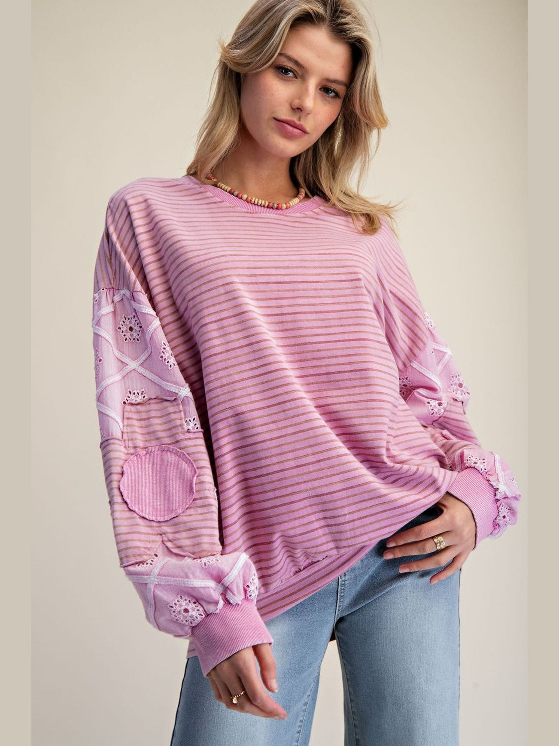 Top Pullover Orchid Cotton Knit Long Sleeve Women's&nbsp; ET29265
