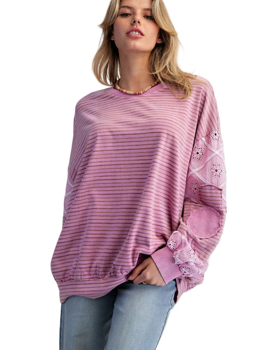 Top Pullover Orchid Cotton Knit Long Sleeve Women's&nbsp; ET29265