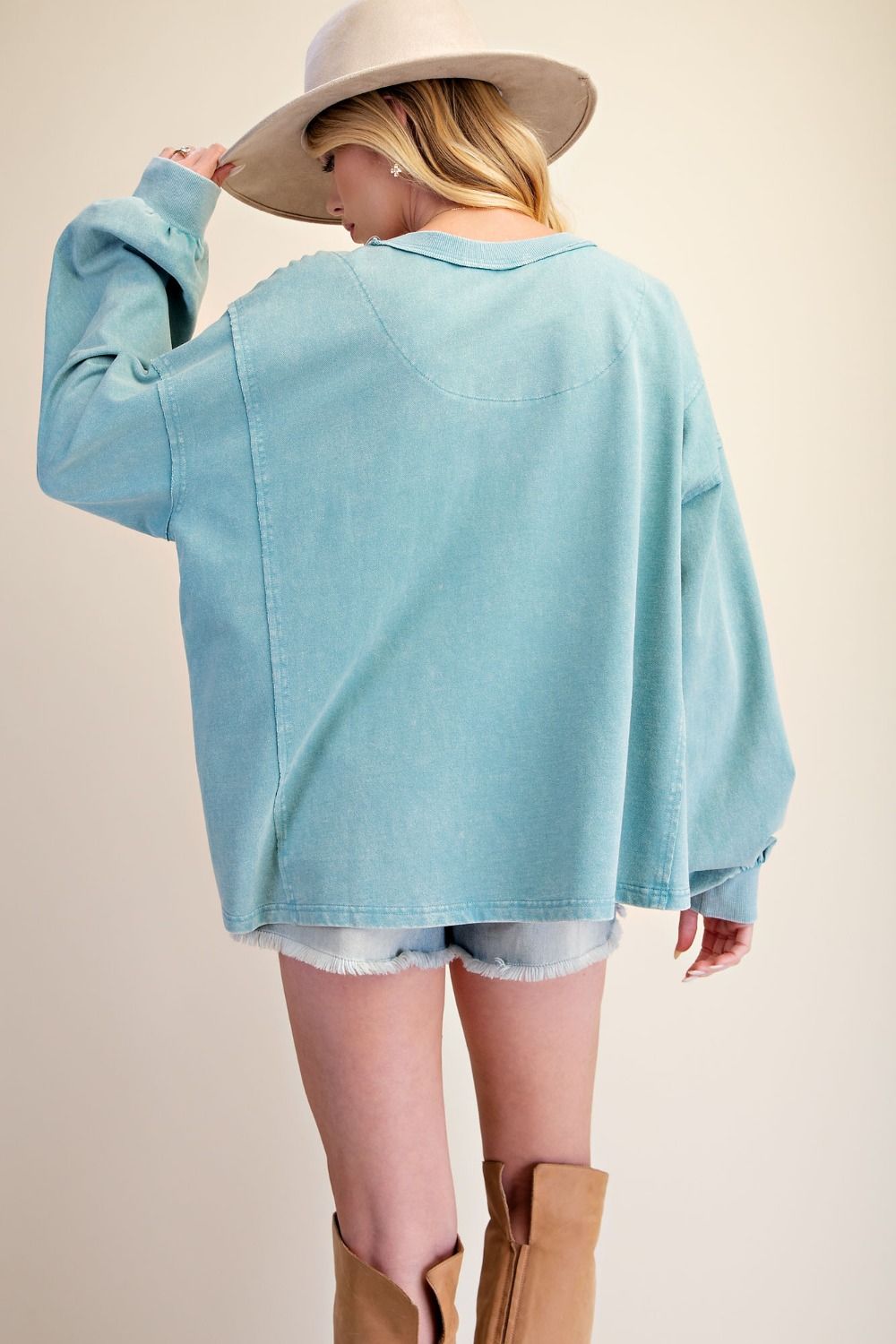 Top Sweater Pullover Dusty Blue Flower Long  Sleeve Patchwork Women's  ET30202DB