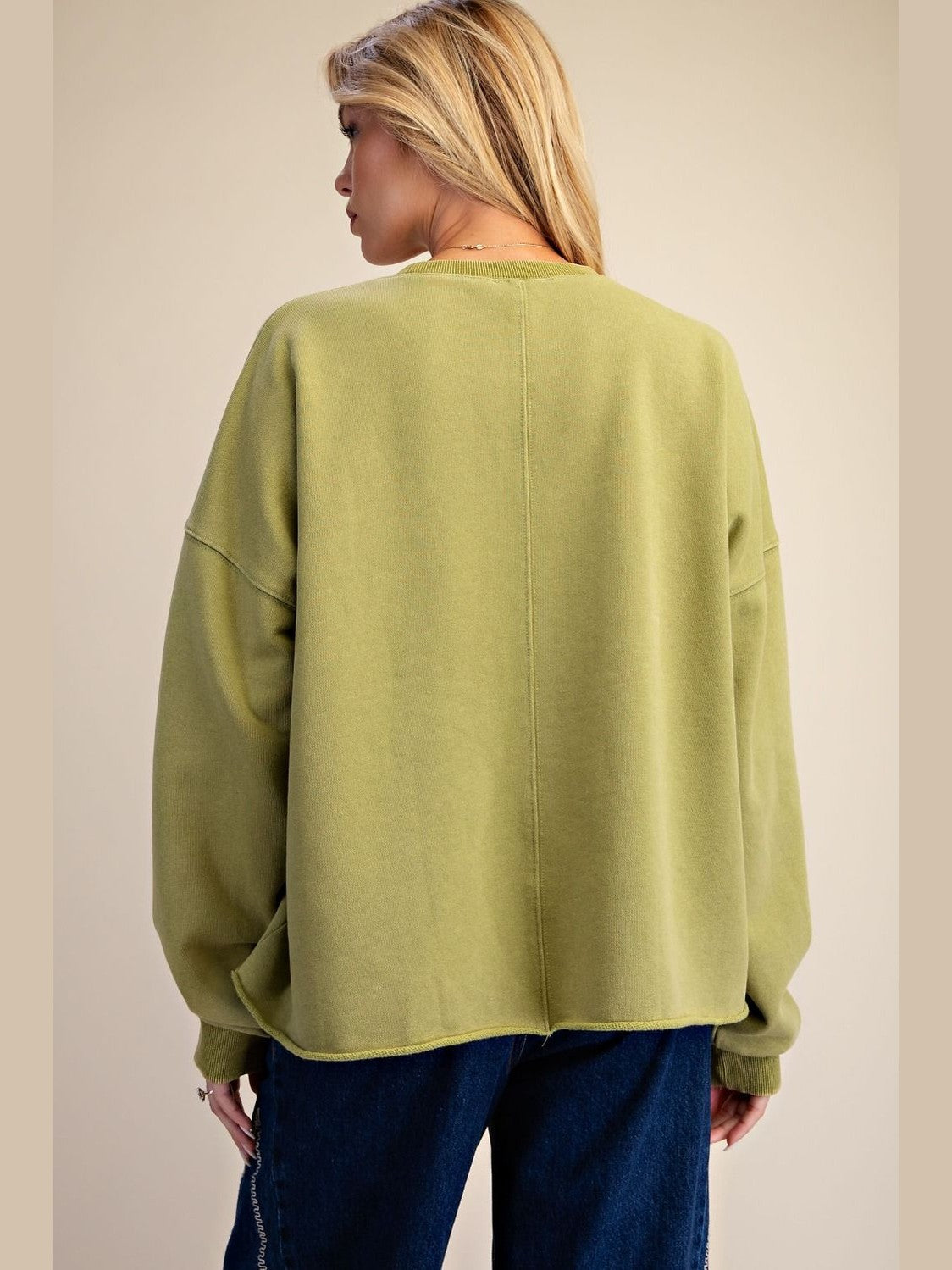 Top Pullover Faded Green Flower Long&nbsp; Sleeve Patchwork Women's&nbsp; ET30237MA