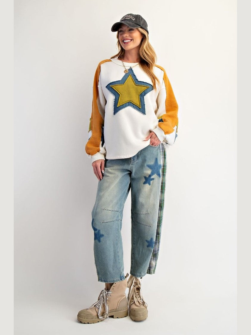 Easel-Top Fleece Pullover Ivory Star Patch Women's&nbsp; ET71687