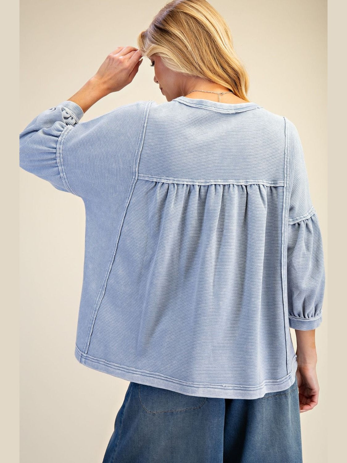 Top Blue Baby Doll Textured Knit&nbsp; &nbsp;Women's&nbsp; ET71888B