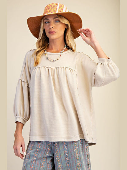 Top Khaki Tan Baby Doll Textured Knit&nbsp; &nbsp;Women's&nbsp; ET71888K